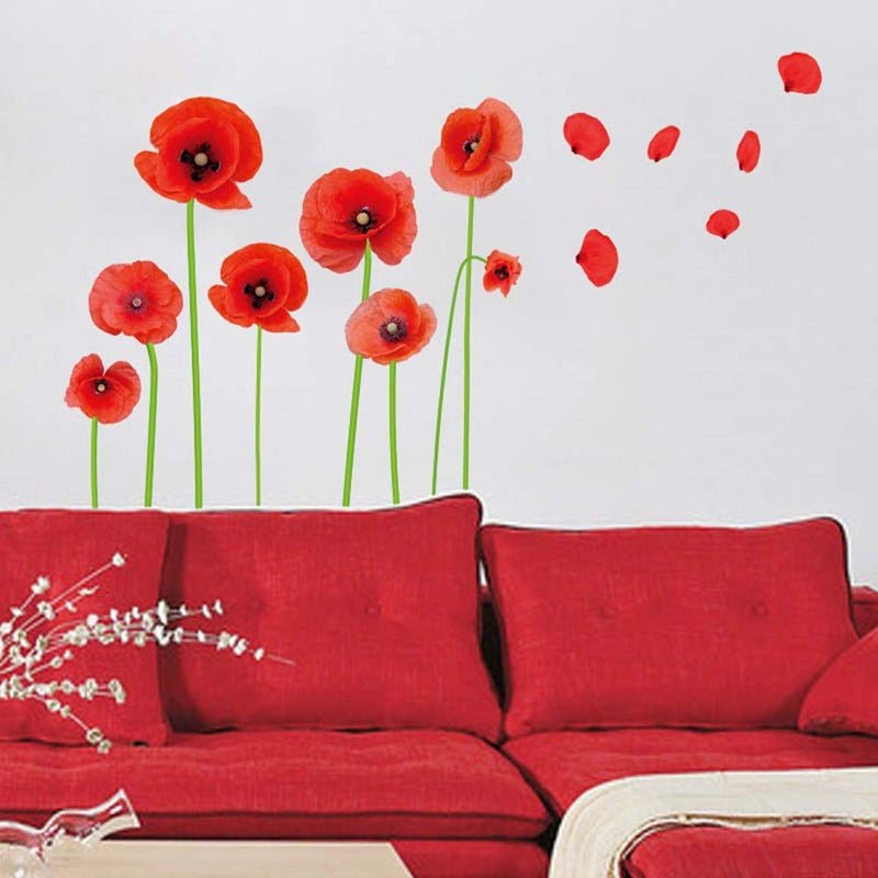 Esmee DIY Red Poppies Beautiful Flowers Vines Stick Wall Decals, Living Room Bedroom Children Room Nursery - Image 3